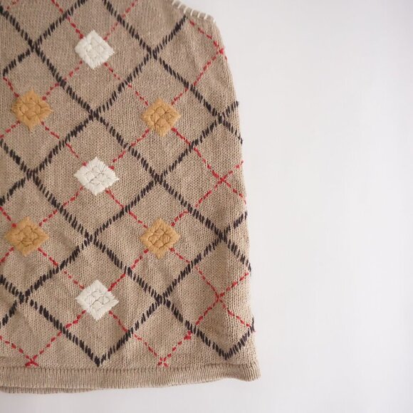 Vintage Cabin Creek Taupe Knit Cross Pattern Cotton Blend Button Sweater Vest 2X - Picture 5 of 10